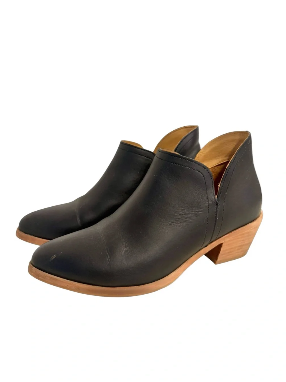 Nisolo Mia Everyday Ankle Bootie Black Leather Stacked Heel Size 10